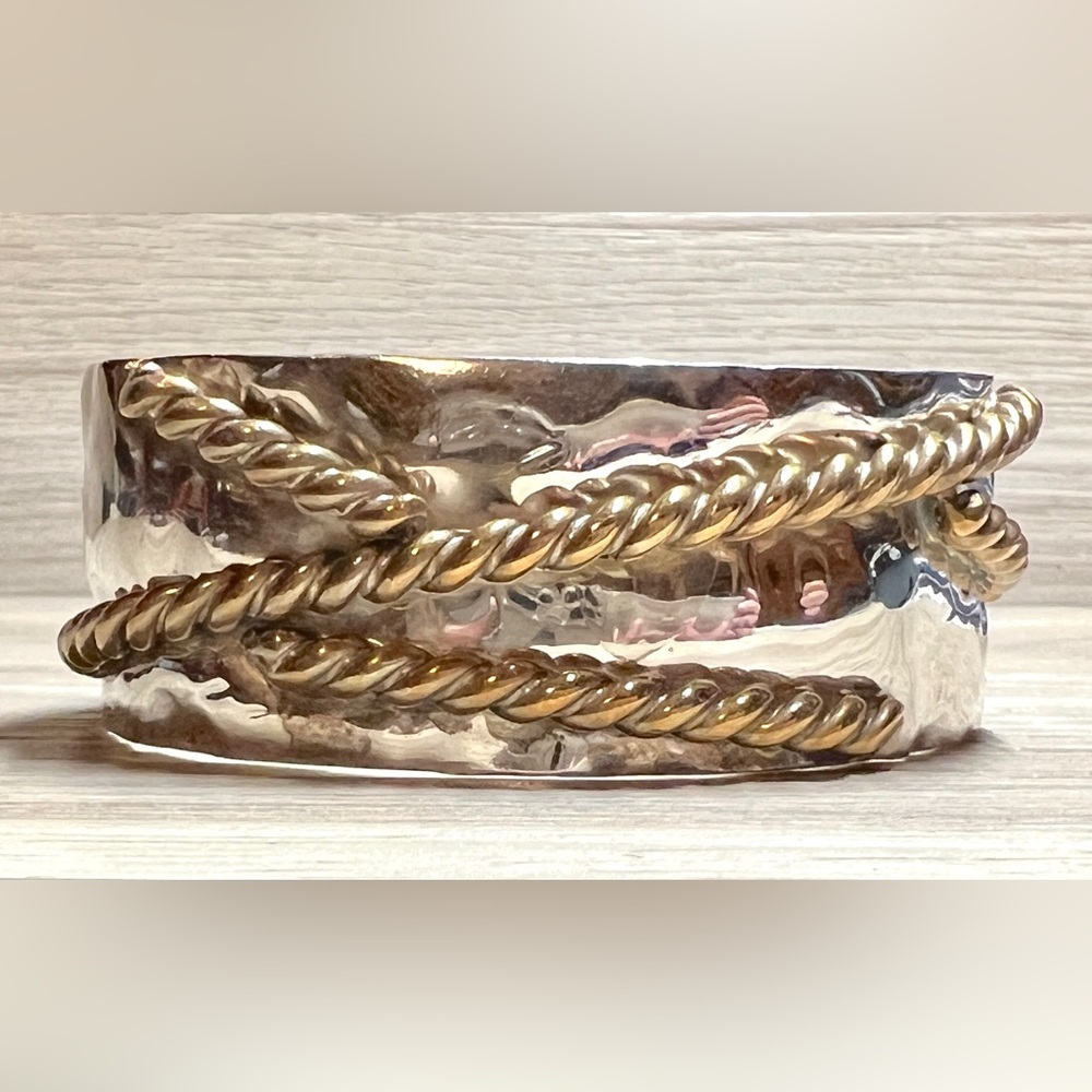 Vintage Louis Booth Sterling Silver Modernist Brass Twisted Rope Cuff Bracelet